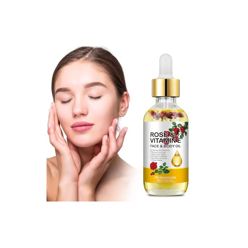 plomala Aceite facial con vitamina E, aceite de rosa con