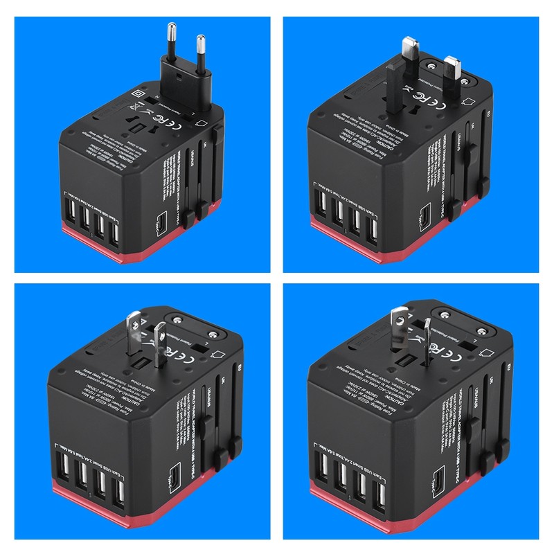 Universal Travel Adapter Plug 4 USB Ports Type C Sockets