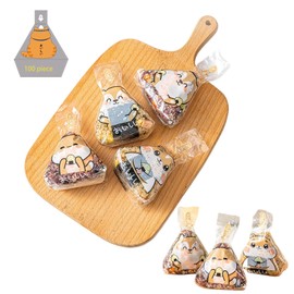 100-Pack Onigiri Wrappers with Stickers - Food Grade Plastic Musubi Wrappers for Triangle Rice Balls, Microwave & Fridge Safe, Perfect for Bento & Picnic