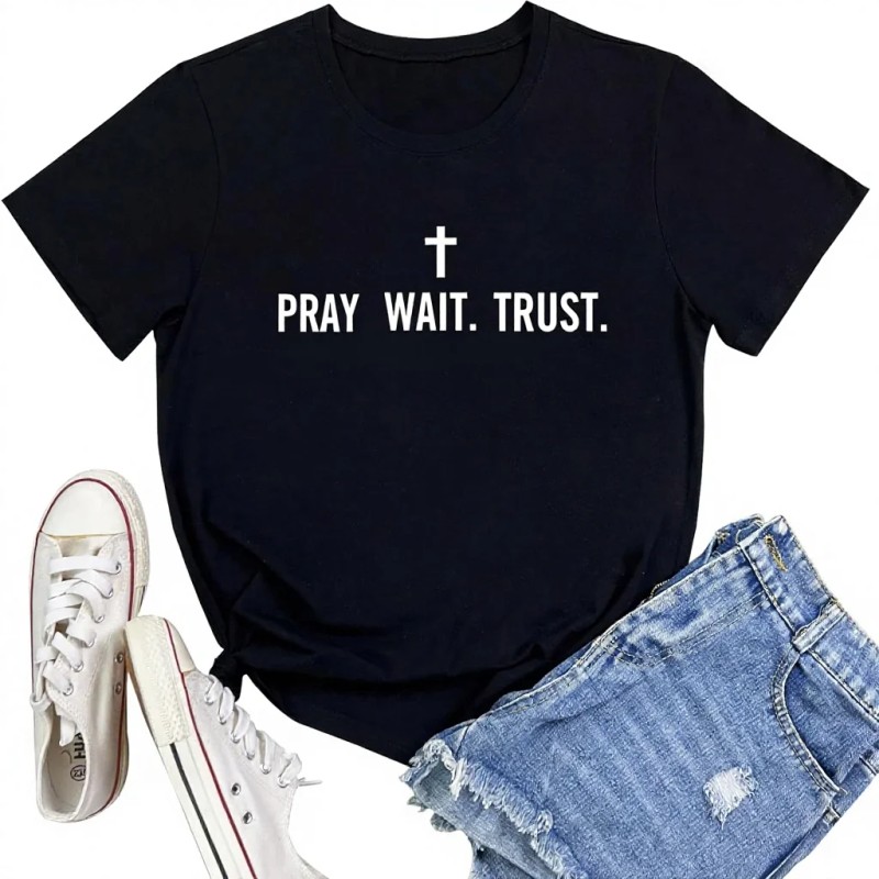 Women Pray Wait Trust Soft Sleeveless Crew Neck Cute Graphic