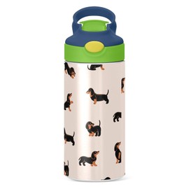 Coikll Cute Dog Dachshunds 12oz Kids Water Bottle With Straw BPA Free Vacuum Bottle Leak-proof Insulated Stainless Steel Tumbler for Boys Girls -Green