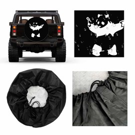 MIYASANG Panda Gun Spare Tire Cover Animal Cute Cartoon Black White Silhouette Fear Weatherproof Universal Wheel Protectors Camper Tire Covers for Trailer Rv Travel(17 inch)