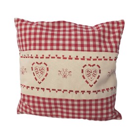 Pine Cushion Red Checked with Heart Embroidery Filled with Pine Flakes Made from 100% Alpine Pine Wood in Extra Ticking Size 40 x 40 cm