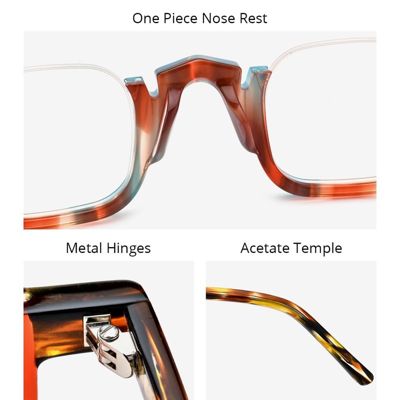 HEPIDEM Matte Multicolor Acetate Glasses Frame Women,Semi Rimless Round Optical