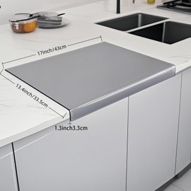 LADIHAB Gray Tempered Glass Cutting Board For Kitchen Counter With Lip, Countertop Protector,Non-Slip,Heat Resistant,Non-Porous,Stain Resistant,Easy to Clean（17x13" ）