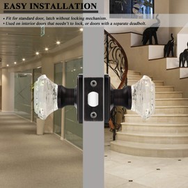 Orger Passage Glass Door Knob for Interior Hall and Closet, Clear Crystal Door Knobs in Oil Rubbed Bronze Finish, Keyless Non-Locking Door Handles with Square Back Plate, 10 Pack