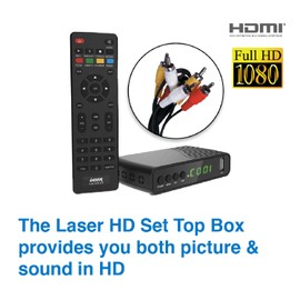 Laser HD Set Top Box STB-9000 with USB PVR Recording – Watch & Record Free-to-Air TV – HDMI & RCA, Remote, LED Display, Aerial Pass-Through, Media Playback – Supports AVI/MP3/JPEG