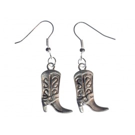 Miniblings Cowboy Boots Cowgirl Western Earrings – Handmade Fashion Jewellery I Cowboy Riding Boots – Earrings Silver-Plated, Cotton, Without Stone
