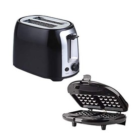 BRENTWOOD KIT4BTW2B43 TS-292B Cool Touch 2-Slice Extra Wide Slot Toaster and TS-243 Non-Stick Waffle Maker Set, Black, One Size, Multi