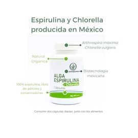 Alga Espirulina + Chlorella Cápsulas Ingredientes Naturales Sin Conservadores ni Aditivos Pack 3 Piezas 100 Cápsulas 50 g c/u