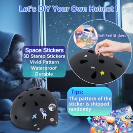 DINILEMU Kids Bike Helmet with DIY Stickers and Knee Pads Elbow Pads Wrist Guard Set for Ages 3-5-8 Toddler Boys Girls Helmet for Roller Skates Cycling Skateboarding Bicycle Scooter-Black