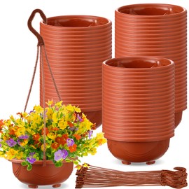 Maxcheck 60 Pcs Plastic Hanging Planter Flower Plant Pots with Hook Hanging Pot for Plants Basket Planter Holder Containers with Drainage Hole for Indoor Outdoor Garden Balcony Wall Decor, Brown