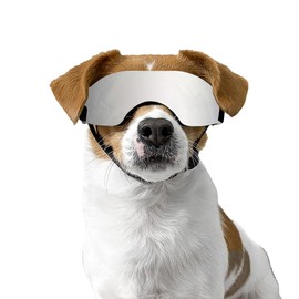 Dog Sunglasses Dog Goggles BAUTIZADOD UV Wind Dust Fog Protection Pet Goggles Eye Wear with Adjustable Strap for Medium Dog, Silver