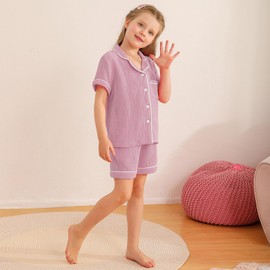 Weixinbuy Baby Girls Pajama Set Button Down Pjs Sets Cotton Pajamas Sleepwear Nightwear Loungewear 2 Pcs Pj Sets for Girl Boy