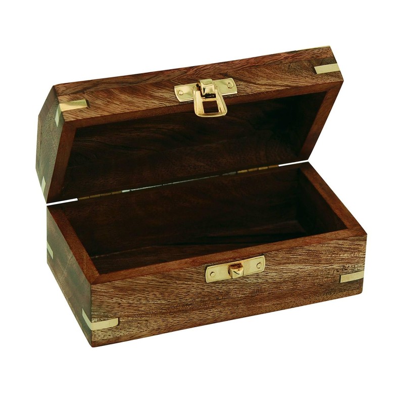 NKlaus Mango Wood / Brass Treasure Chest 14.5 x 7.5