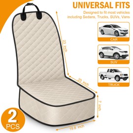 Dog Car Seat Covers Waterproof, Scratch-Proof Pet Front Cover for Cars, Nonslip Pet Passenger Seat Cover Protector, Universal Fit for Cars Trucks SUVs, Medium, Beige, 2 Packs