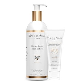 MARIE D'ARGAN Kit Cuidado Corporal de 2 Piezas, Loción Corporal Hidratante de 360 ml y Crema de Manos FPS 12 de 80 ml con Aceite de Argán, Jalea Real y Karité, para Mujer y Hombre