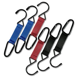Fence Hooks for Bat Bags and Water Bottles, Heavy Duty Hanging Buckles with Nylon Strap, Black/Red/Blue Metal Hooks for Baseball, Tennis, Softball, Football, and Outdoor Sports Equipment. (6 Pieces)