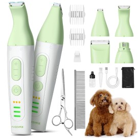 FuzzyFix Dog Grooming Kit, 4 in 1 Quiet Pet Clippers for Grooming Supplies, Cordless Dog Paw Trimmer Dog Nail Grinder, Professional Long Hair Shaver for Matted Hair Cat and Small Dogs Thick Coats