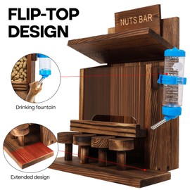 DAZUINIAO Squirrel Feeders for Outside Tree Wooden Squirrel Picnic Table Feeder for Corn Peanut Hanging Chipmunk House The Nut Bar with Squirrel Water Feeder