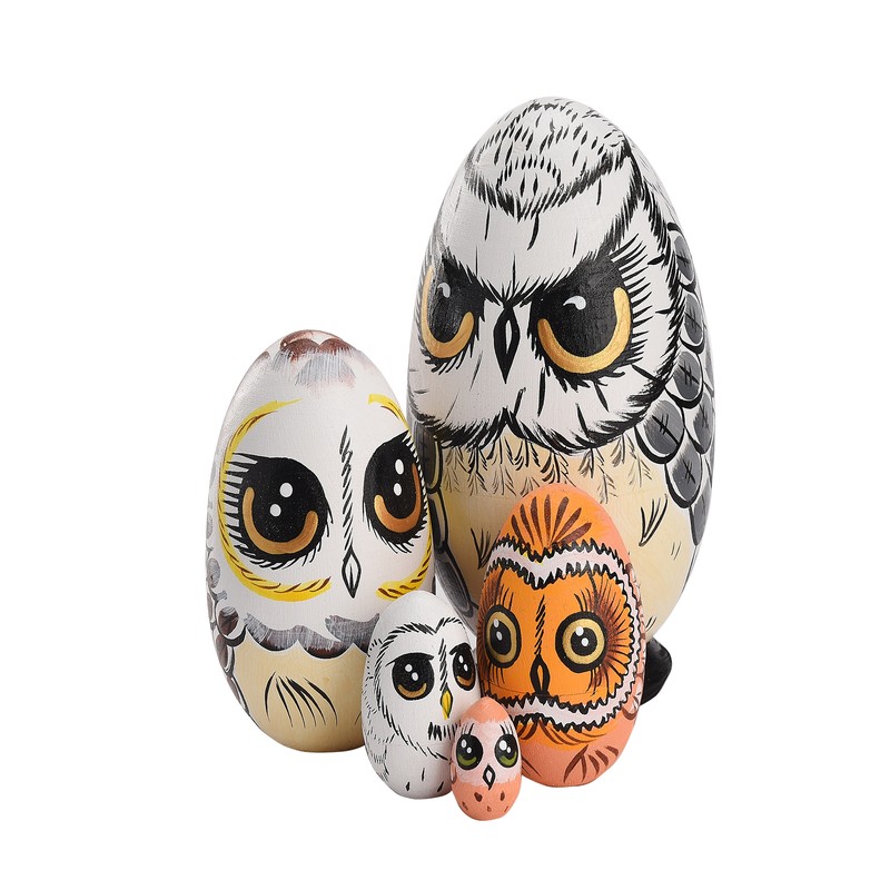5PCS Owl Nesting Egg Cute Owl Animal Nesting Dolls Wooden