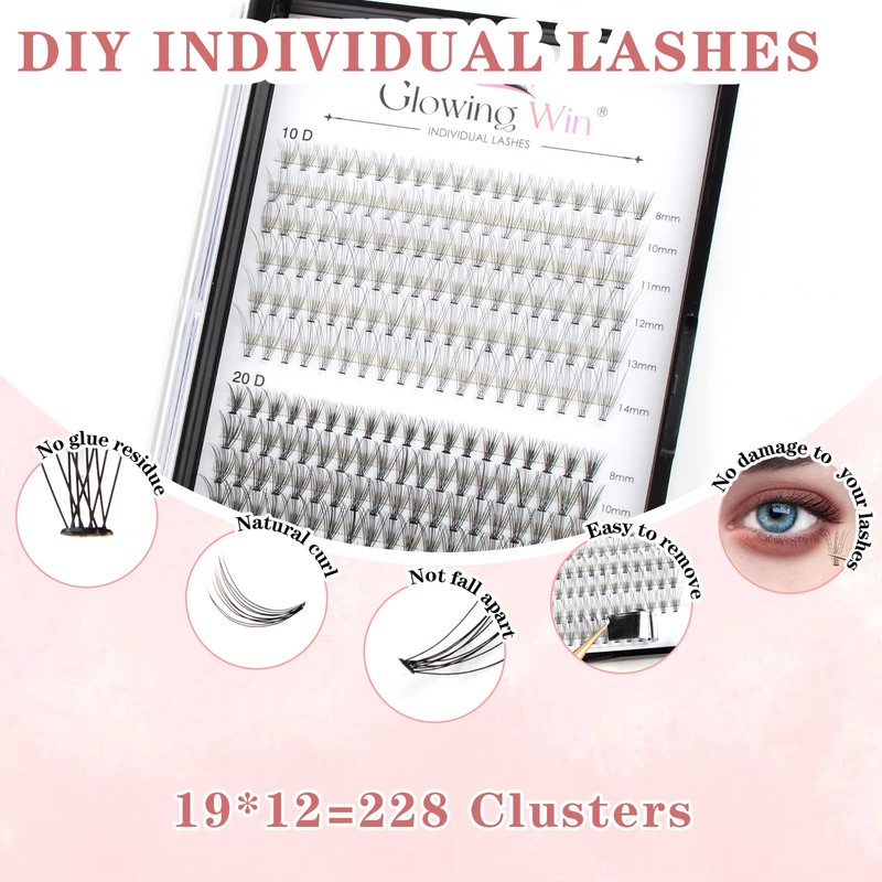 Glowingwin Individual Lashes Cluster Lashes Natural Look False Eyelashes Individual