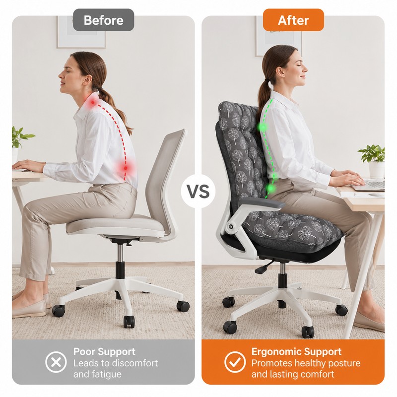 Ergonomic Seat Cushion with Back Support for Sitting – Memory