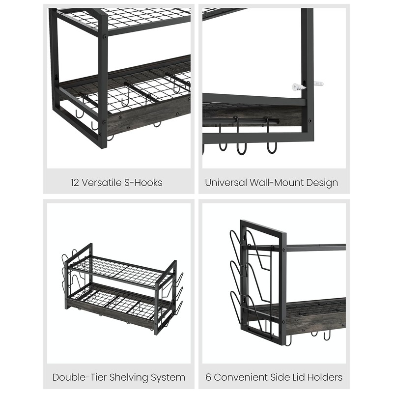 CHOEZON Hanging Pot Rack, Pot Rack Wall Mounted, 2-Tier Kitchen