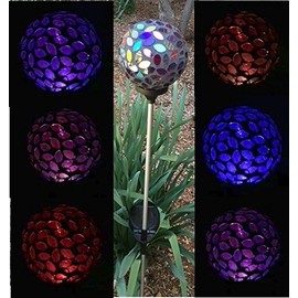 Solar Colorful Flower Petal Ball Light (#Blackm002P), Solar Power Multi-Color Color Changing LED Mosaic Glass Decorative Garden Yard Light Stake