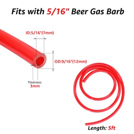 5FT Kegerator CO2 Gas Lines, 5/16" ID 9/16" OD Keg Lines Food-Grade PVC CO2 Tube with 2PCS Stainless Steel Clamps for Brewing D Keg Coupler, Beer Keg Tap Tower