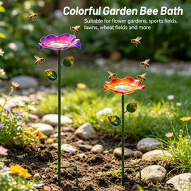 CHOUYUHE 3 Pack Metal Flower Bee Watering Station, Colorful Garden Bee Bath Feeder Bird Bath with Stake, Outdoor Pollinator Water Station Butterfly Feeder Yard Decor (Purple, Red, Blue)