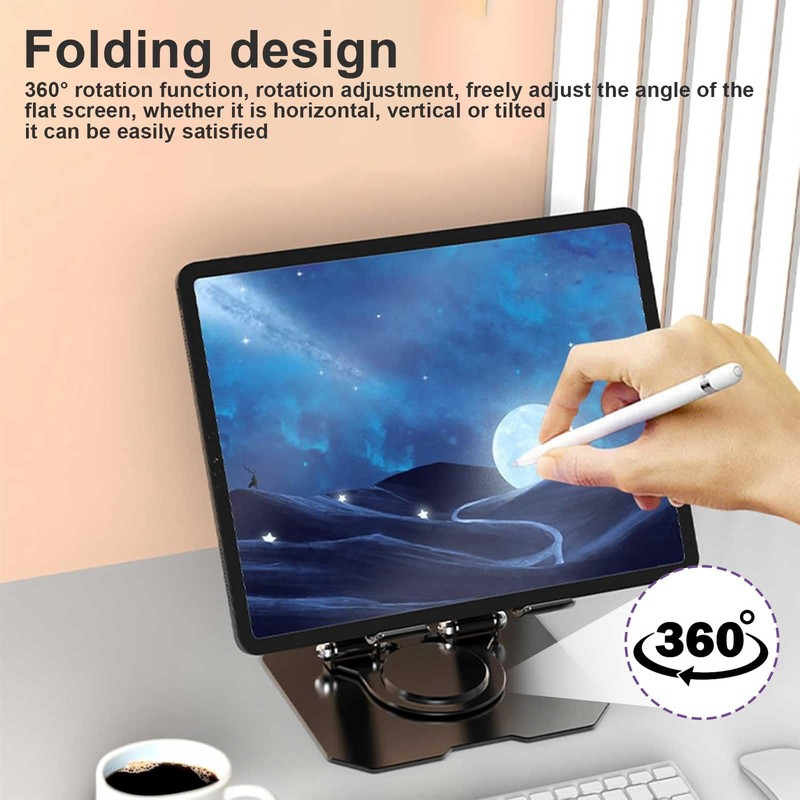 HUANR Tablet Holders, 360° Rotation Tablet Holder, Aluminium Alloy, Height