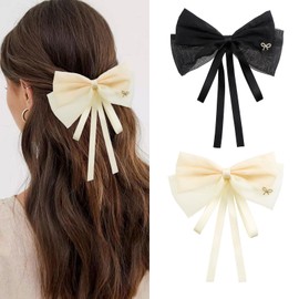 QIUTIMIY 2PCS Large Hair Bow for Women Girls, Hair Ribbon Clips Hair Barrettes with Long Tail Hair Accessories(Style 6)