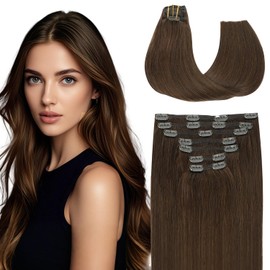 SAFIRENY Clip In Hair Extensions Real Human Hair, 20inch 160g 7pcs Chocolate Brown Hair Extensions Clip ins, Real Human Hair for Women(#4-20inch)