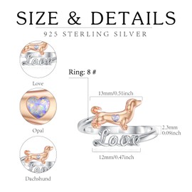 TOAKOT Dachshund Rings 925 Sterling Silver Opal Dachshund Adjustable Rings Animal Dog Jewelry Gifts for Women Dog Lovers, Sterling Silver, Opal