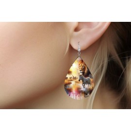 Twisted R Design African Safari Wood Dangle Teardrop Print Earrings Jewelry