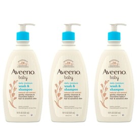 Aveeno Baby Daily Moisture Gentle Bath Wash & Shampoo with Natural Oat Extract, Hypoallergenic, Tear-Free & Paraben-Free Formula For Sensitive Hair & Skin, Lightly Scented, 18 Fl Oz (Pack of 3)