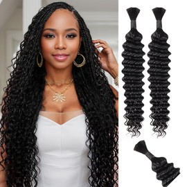 Curls for Boho Braids,Bohemian Hair for Braiding Human Hair 15A Natural Black Human Hair Bundles for Braiding No Weft 1 pack 100g Boho Curly Human Hair for Braiding（Deep Wave Human Hair 16inch）