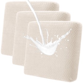 Fuloon Waterproof Couch Cushion Covers, Stretch Sofa Seat Cushion Covers Solid Cushion Slipcovers Washable Furniture Protector Suitable for Armchair Loveseat Sofa (Beige, 3 Pcs)