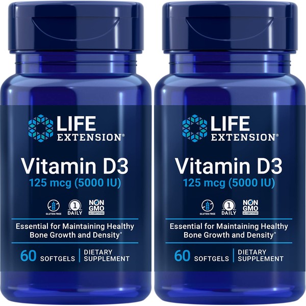 Life Extension Vitamins & Supplements - Vitamin D3, 5000 IU, 120 Softgels (2 Pack of 60 Softgels each)