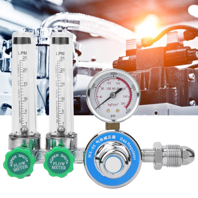 WX‑55X‑2L Argon Regulator Dual Tube Gas Flowmeter Pressure Reducer CGA540