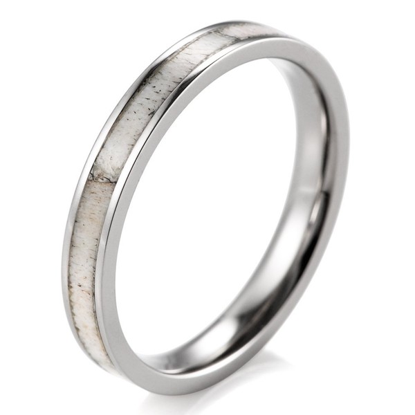SHARDON Women's 3mm Titanium Ring with Real Deer Antler Inlay