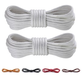 CCSOFTIME 2 Pairs Round Waxed White Shoe Laces,90cm Short Dress Heavy Duty Boot Laces for Leather Oxford Brogues Derby Desert Formal Boots,2.5mm Thin Shoelaces for Women Men Kids,White 90cm