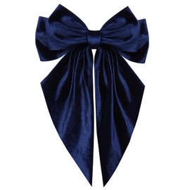Exquisite Satin Bow Hair Accessory Velvet Large Hair Bow Long Tail A Luxurious Touch of Timeless Elegance and Feather-Light Grace for Every Occasion(Navy Blue)