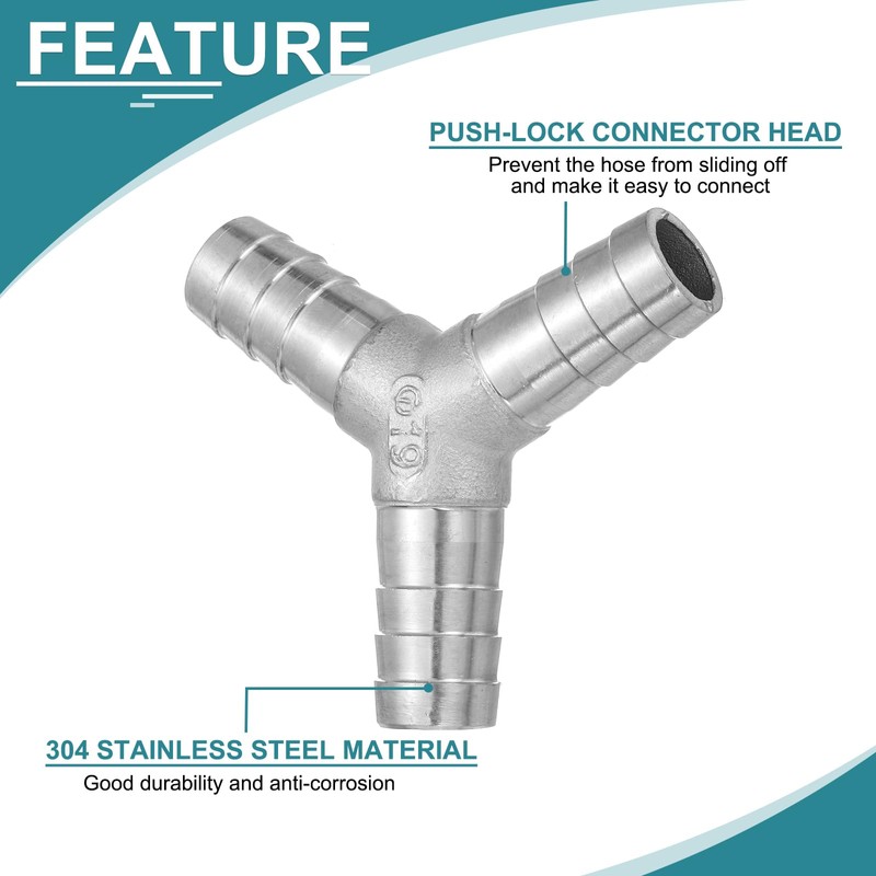 sourcing map 3/4" Y Shape Hose Barb Pipe Fitting, 304