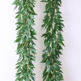 mizii - Guirnalda de 2 hebras artificiales de vid de 205.7 cm con hojas verdes de seda, plantas colgantes de imitación para decoración de boda, arco de recámara, hogar, pared, fiesta, departamento (sauces)