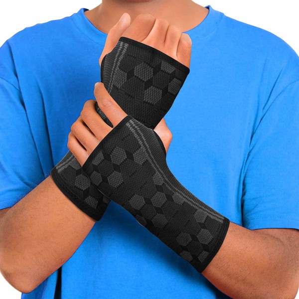 Sparthos Wrist Support Sleeves (Pair) – Medical Compression for Carpal Tunnel and Wrist Pain Relief – Wrist Brace for Men and Women (Small, Midnight Black)