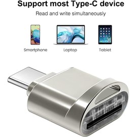 Memory Card Reader, USB 3.0 and USB-C to SD Micro SD MS CF Card Reader Adapter, USB OTG Card Reader Micro SD Card Reader, microSDHC, microSDXC Memory Cards, for Laptops, MacBook, & Phones (Silver)