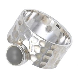 JEWELSTREZORO Grauer Mondstein Edelstein Band Ring 925 Sterling Silber Ring Männer & Frauen Band Ring Alle Größen Band Ring Handgefertigt TSR134E_61 (19.4)