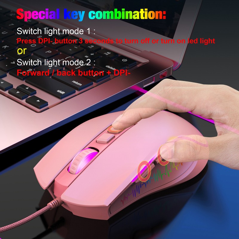 Gaming Mouse USB2.0 4 Adjustable DPI RGB Backlit Ergonomic Design